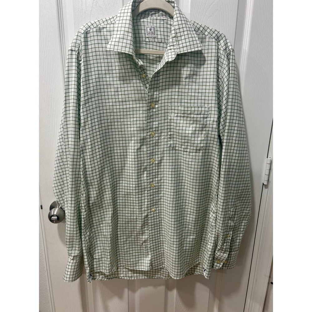 Peter Millar Checkered Green Button-Down Shirt XLarge‎ 16.5 100% Cotton